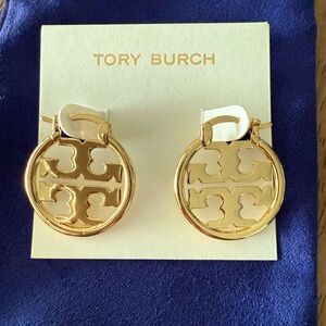 Tory Burch Gold Logo Hoop Earrings